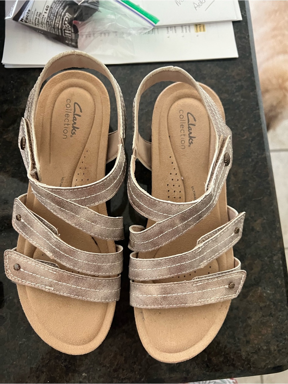 Clarks Metallic Taupe Multi-Strap Slingback Sandals